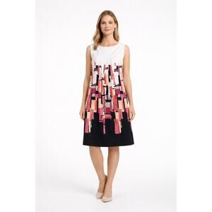 Apostrophe Dress Womens Medium Pink Black Print Sleeveless Boat Neck NWT
